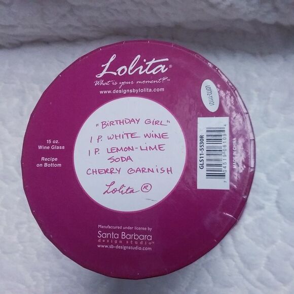 Lolita Wine Glass Birthday Girl Cocktail Recipe Hand Painted Yellow Pink New - Picture 12 of 13